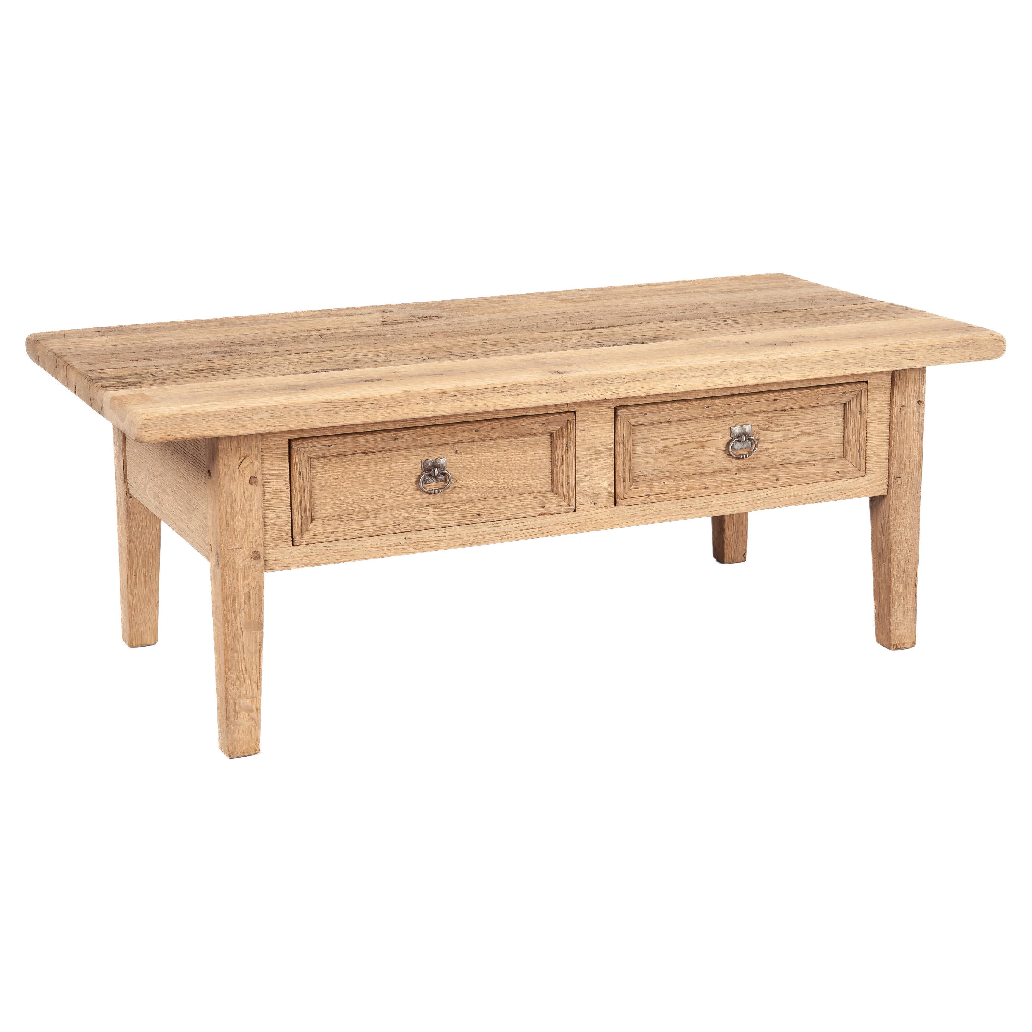 Vintage Mid 20h Century Weathered Oak rustic Coffee Table with two Drawers For Sale