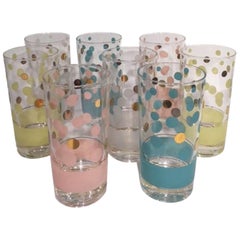 Vintage Mid-20th Century, Fred Press Signed, Multicolored Cocktail Glasses