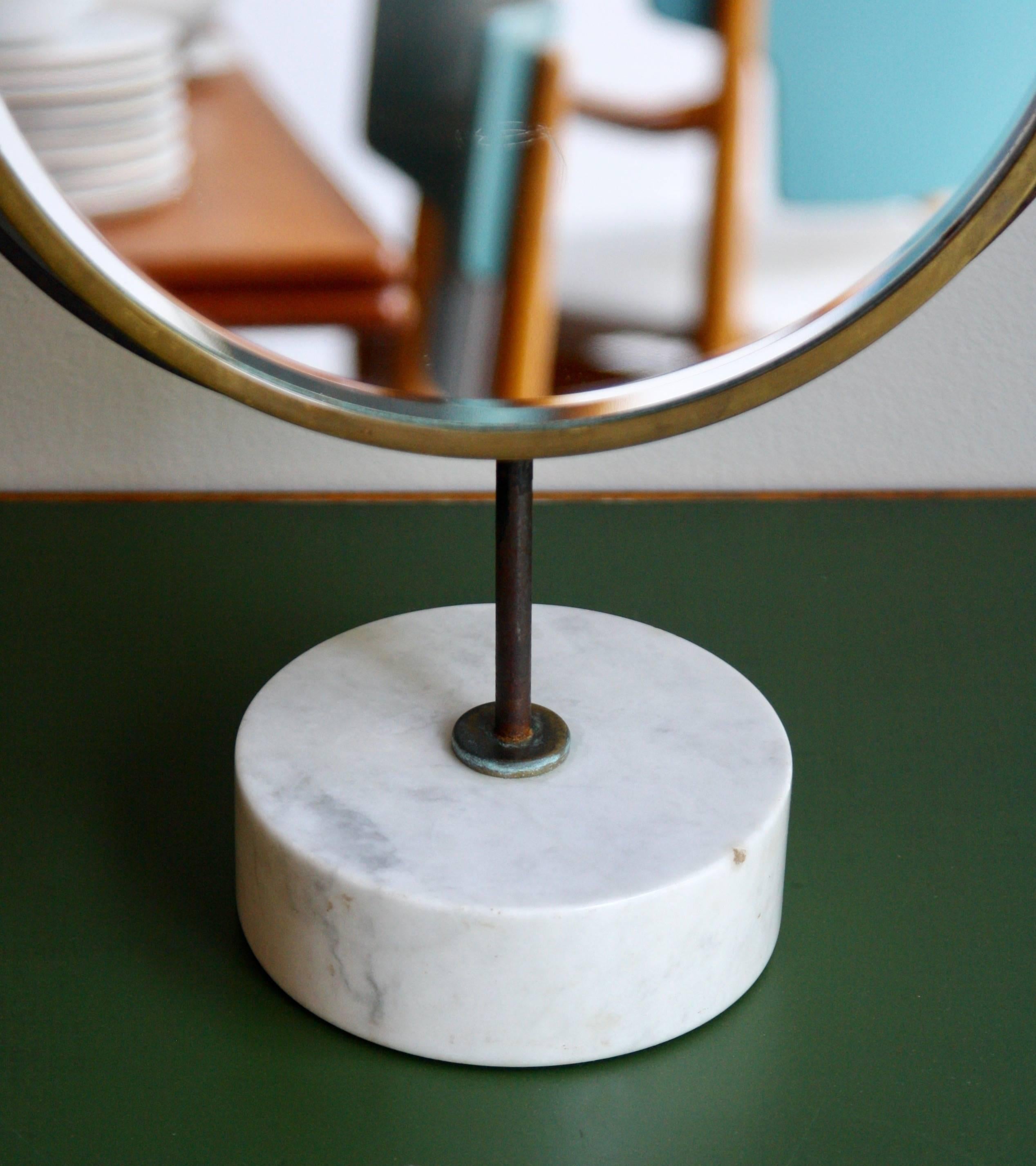 Modern Vintage Mid-20th Century 1950s Marble and Brass Dressing Table or Vanity Mirror