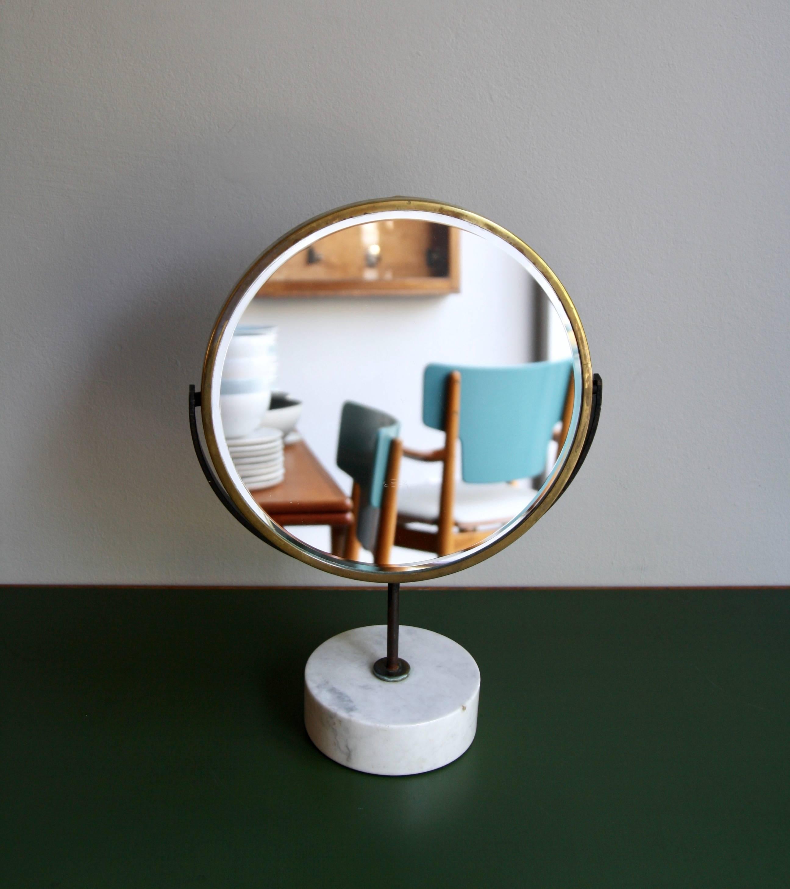 European Vintage Mid-20th Century 1950s Marble and Brass Dressing Table or Vanity Mirror