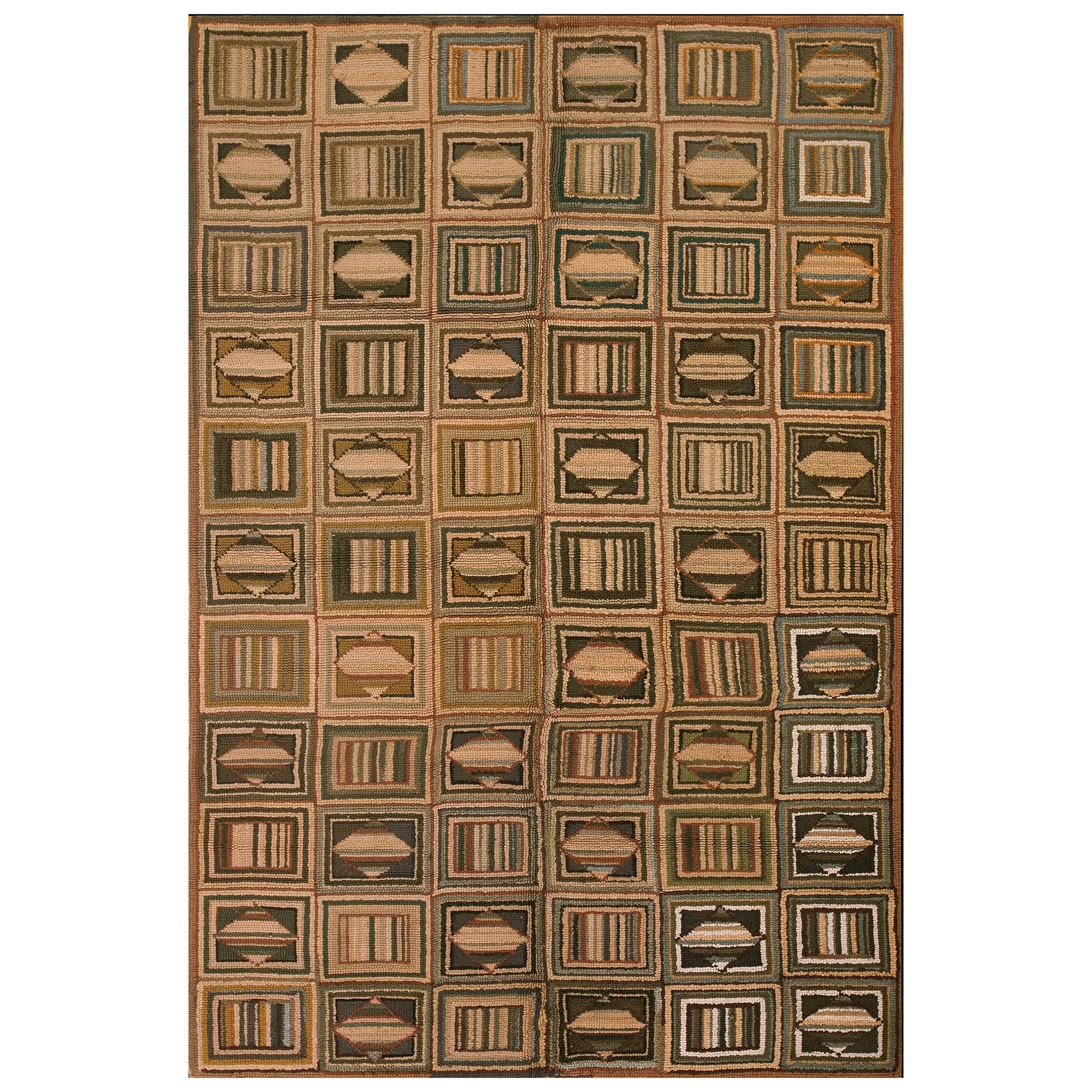 Tappeto vintage con ganci della metà del XX secolo (6' x 8' 9" - 183 x 267 cm) in vendita