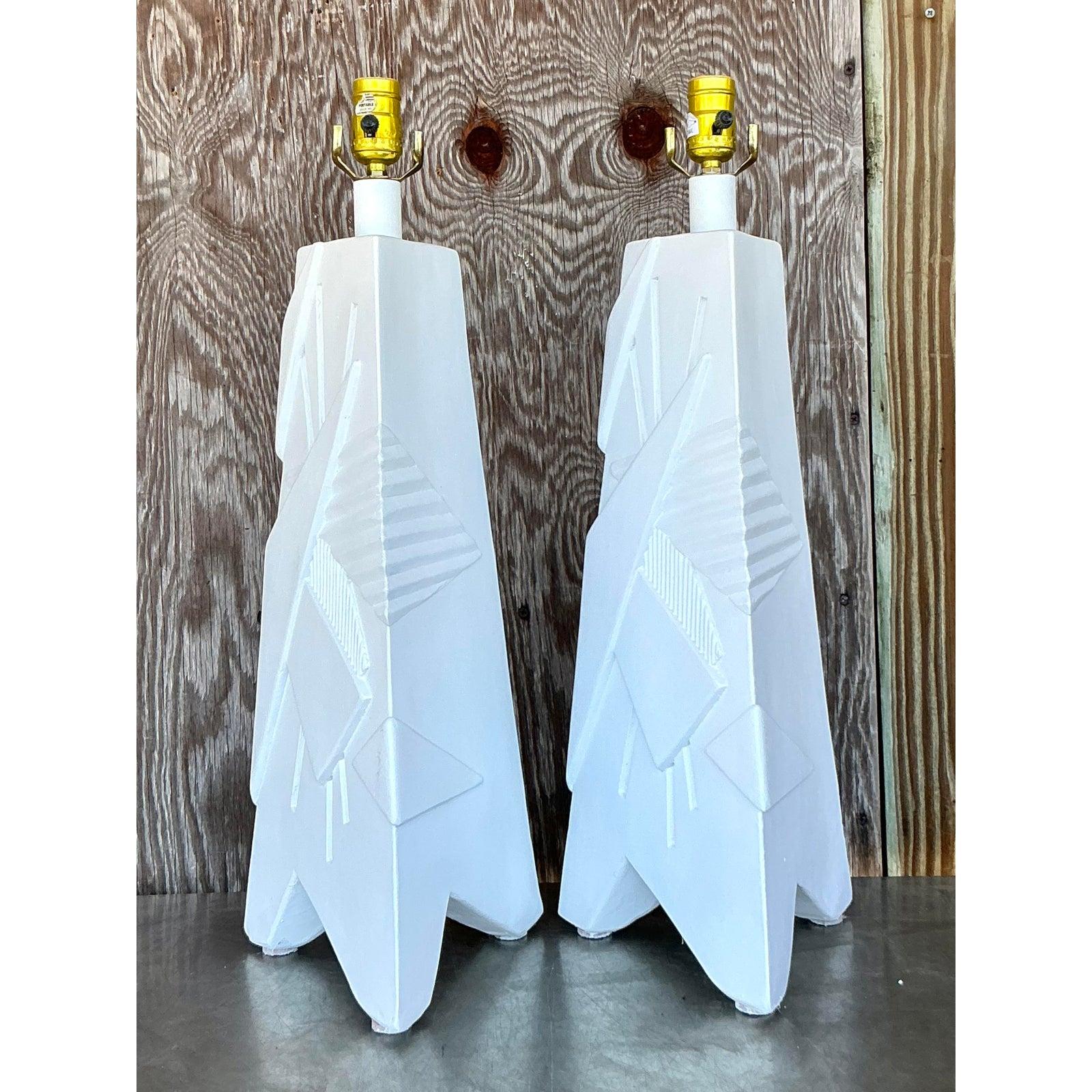 Hollywood Regency Vintage Mid 20th Century ArtMaster Plaster Lamps - A Pair For Sale