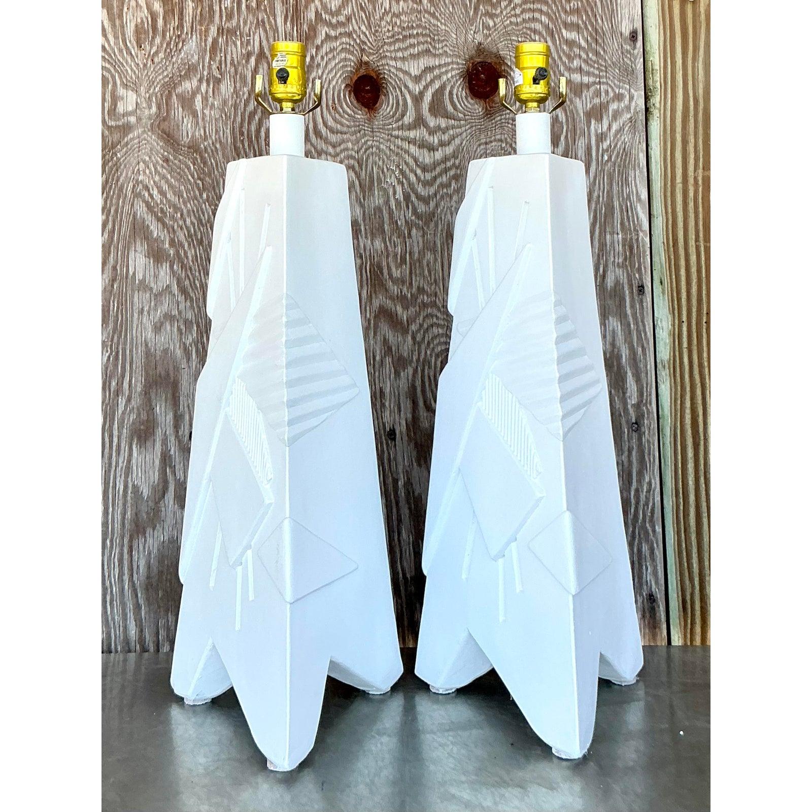 Vintage Mid 20th Century ArtMaster Plaster Lamps - A Pair In Good Condition For Sale In west palm beach, FL