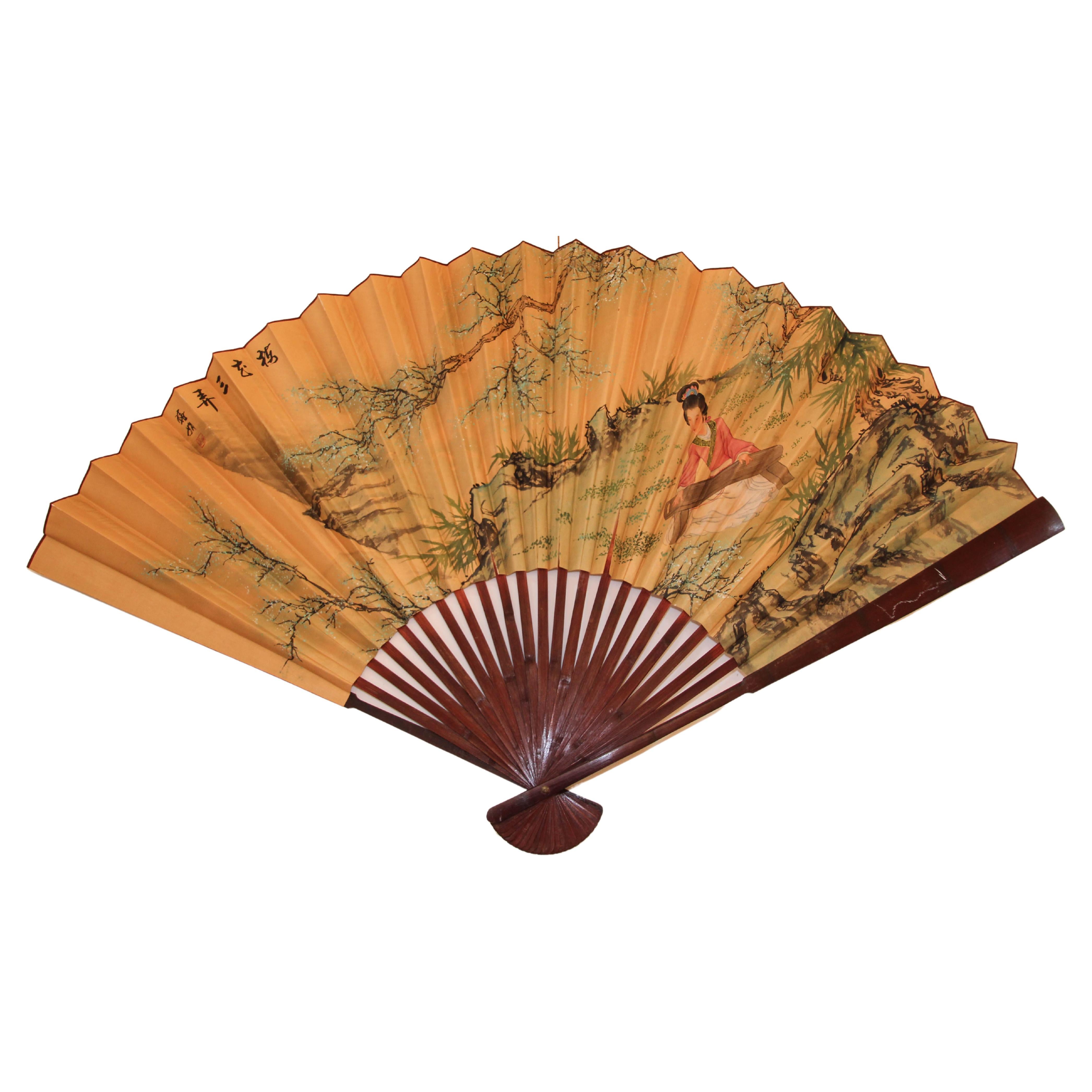 Vintage Mid 20th Century Asian Hand Painted Folding Large Wall Fan Wall  Decor For Sale at 1stDibs | large wall fan decor, wall fan decorative  large, large fan wall decor