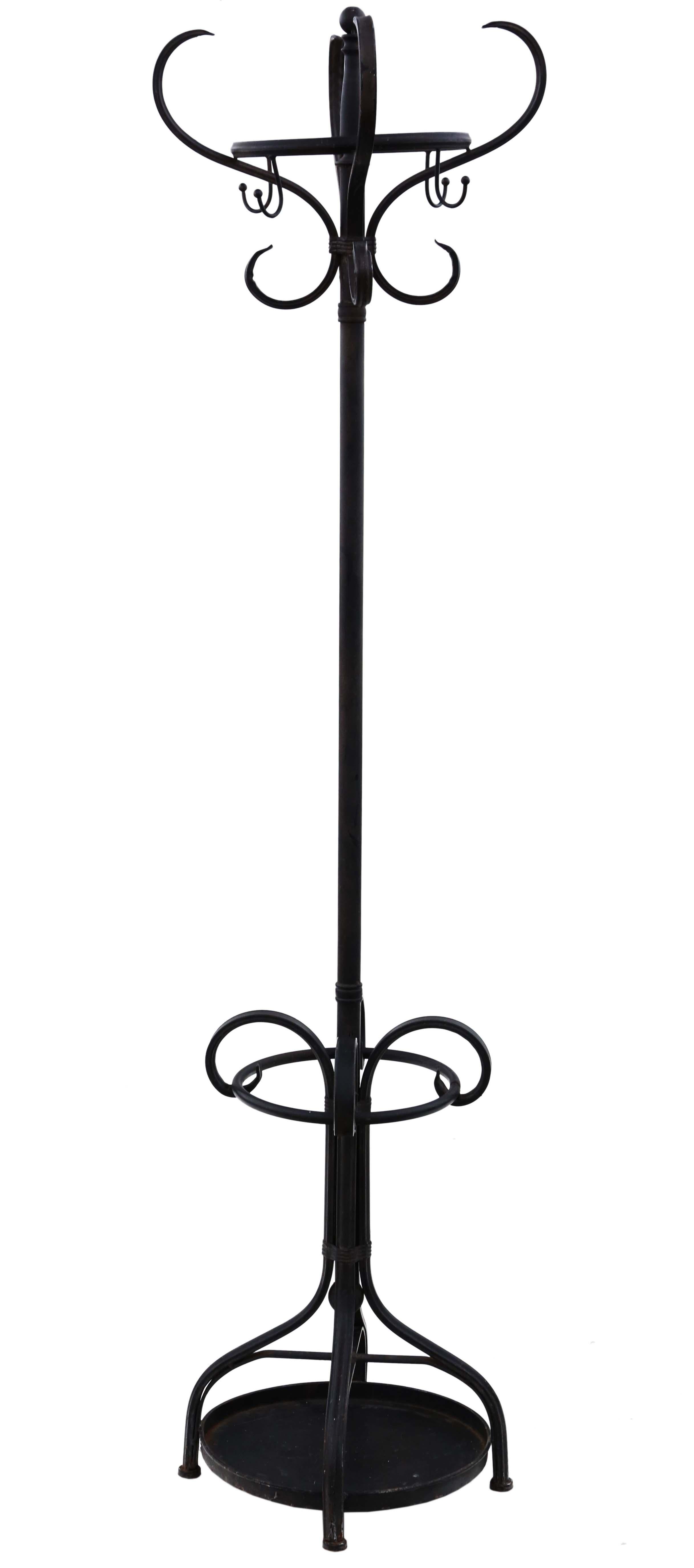 Vintage mid-20th Century black steel hall, coat or hat stand.

Lovely age and charm.

Solid and strong with no loose joints.

Overall maximum dimensions:

50cm diameter x 200cm high.

In good condition with minor historic knocks, marks, scratches