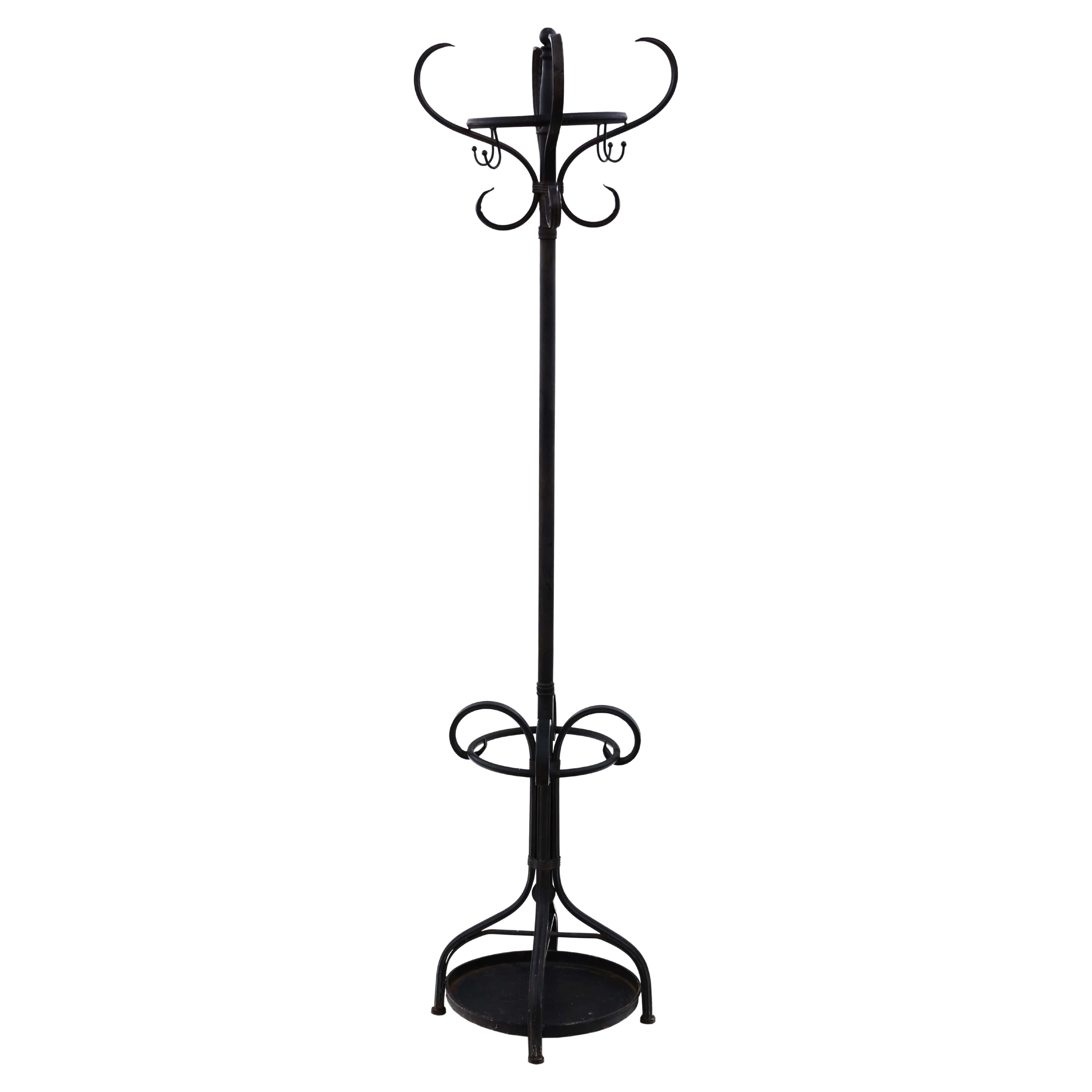 Vintage mid 20th Century black steel hall, coat or hat stand