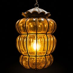 Vintage Mid 20th Century Blown Murano Amber Glass Cage Lantern