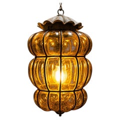 Vintage Mid 20th Century Blown Murano Amber Glass Cage Lantern