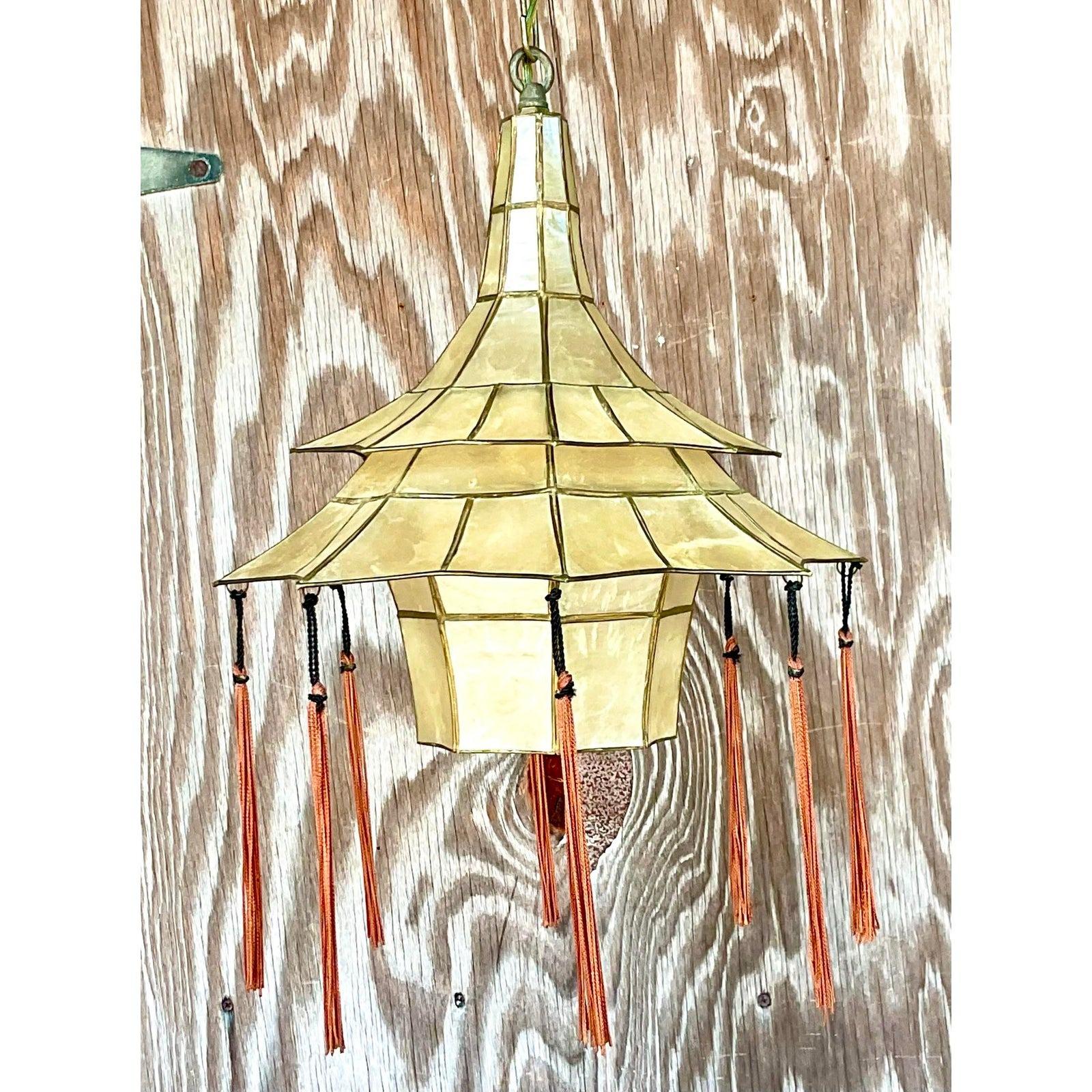 Vintage Mid-20th Century Boho Capiz Shell Pagoda Pendant For Sale 5