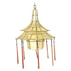 Vintage Mid-20th Century Boho Capiz Shell Pagoda Pendant