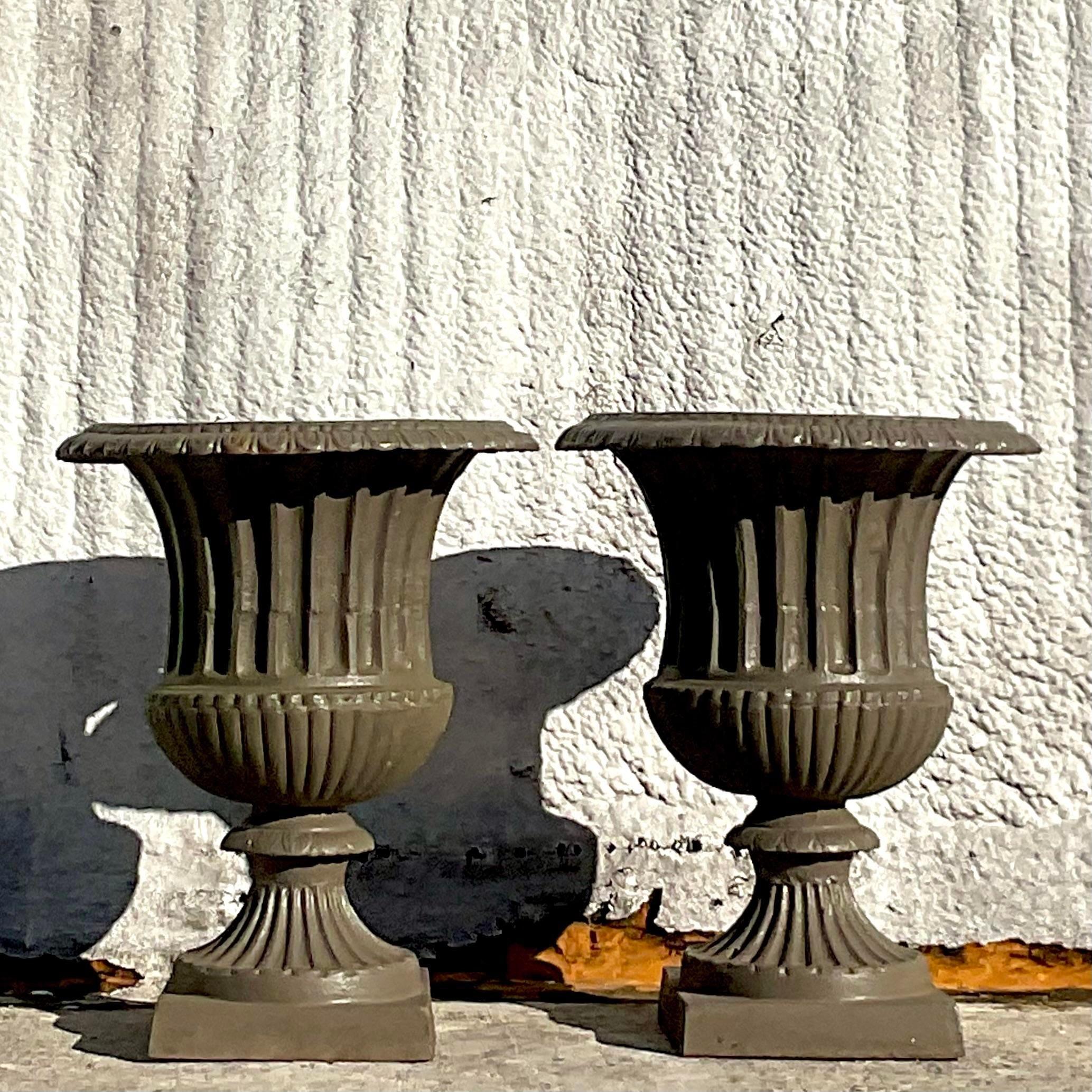 Vintage Mid 20th Century Boho Wrought Iron Urns - a Pair For Sale 2