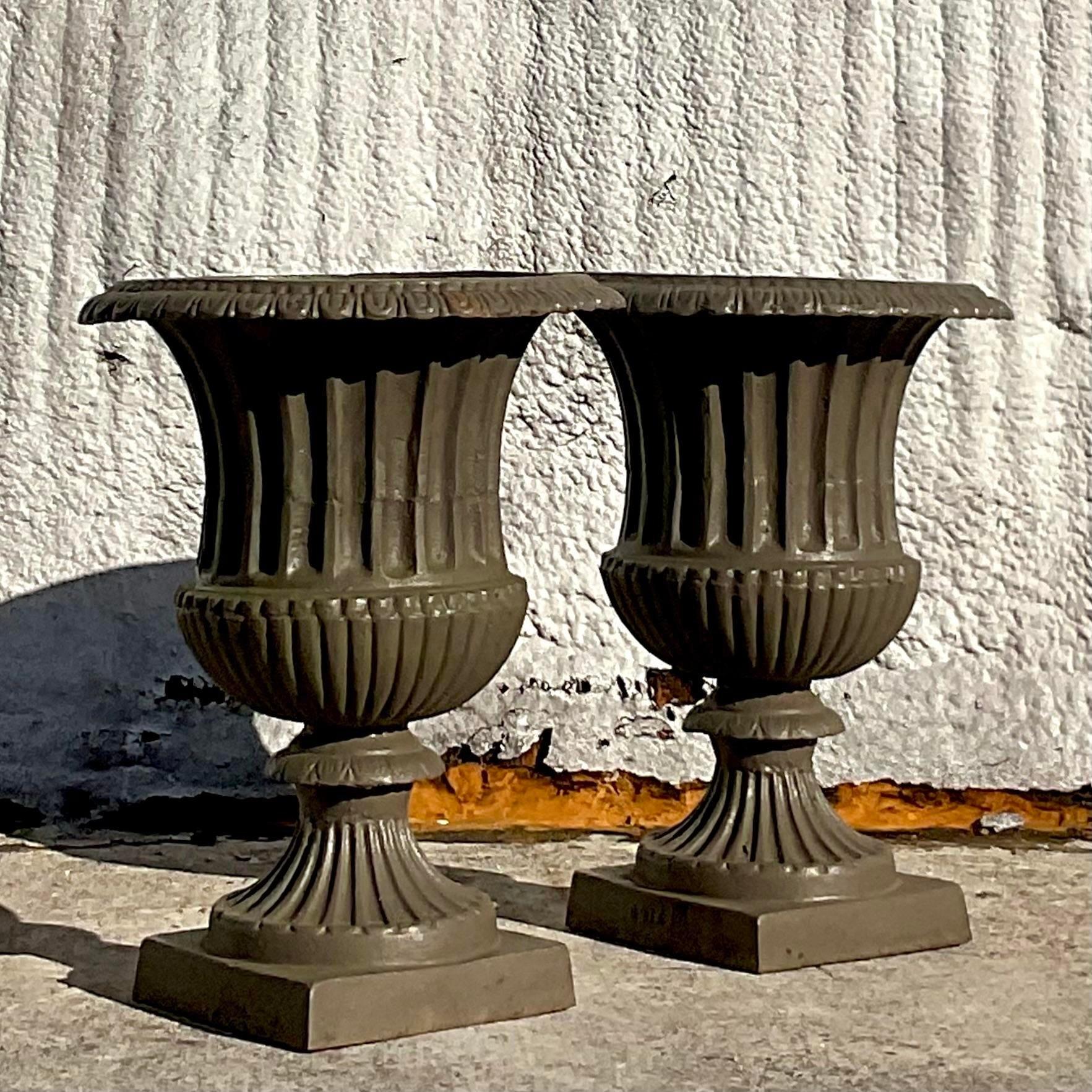 Vintage Mid 20th Century Boho Wrought Iron Urns - a Pair For Sale 3