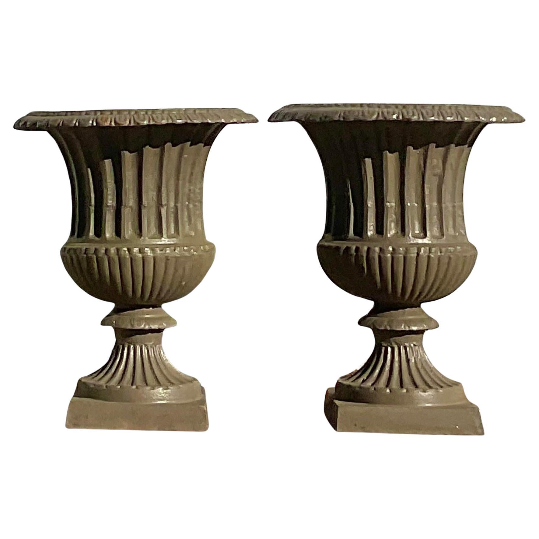 Vintage Mid 20th Century Boho Wrought Iron Urns - a Pair For Sale