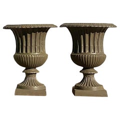Vintage Mid 20th Century Boho Wrought Iron Urns - a Pair