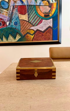 Vintage Mitte des 20. Jahrhunderts Messing Intarsien Holz Rechteckig Dekorative Box
