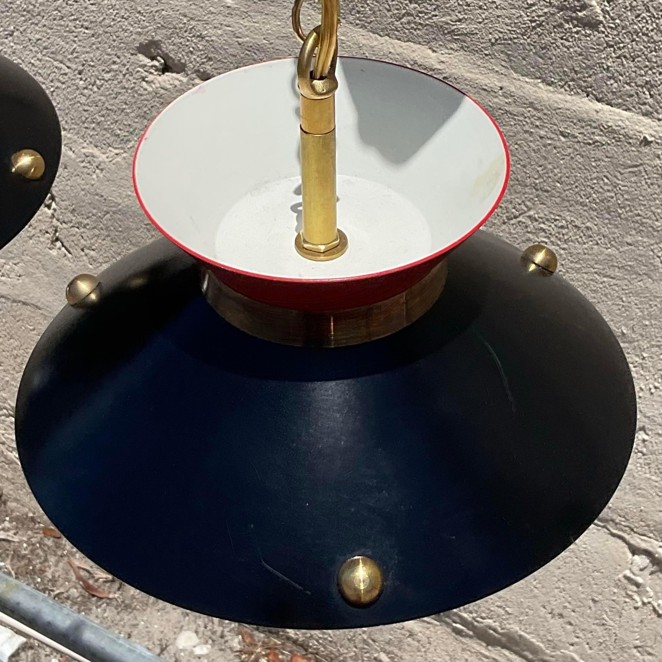 Mid-Century Modern Vintage Mid 20th Century Brass Ring Pendant Lights - a Pair