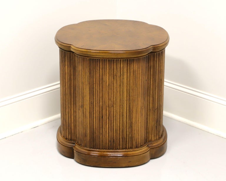 American Burl Walnut Clover Shaped Cabinet Accent Table by HENREDON For Sale