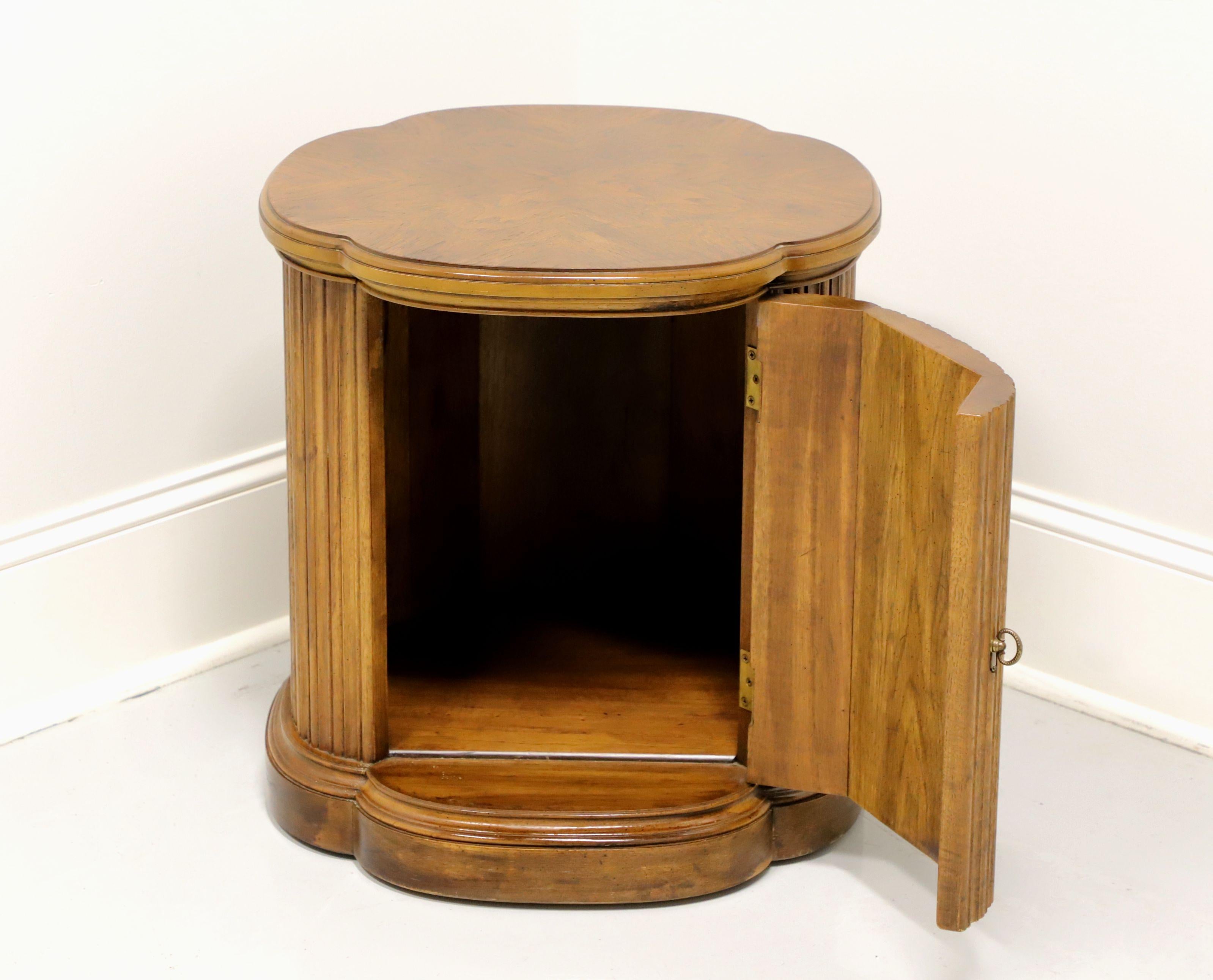 American Burl Walnut Clover Shaped Cabinet Accent Table by HENREDON