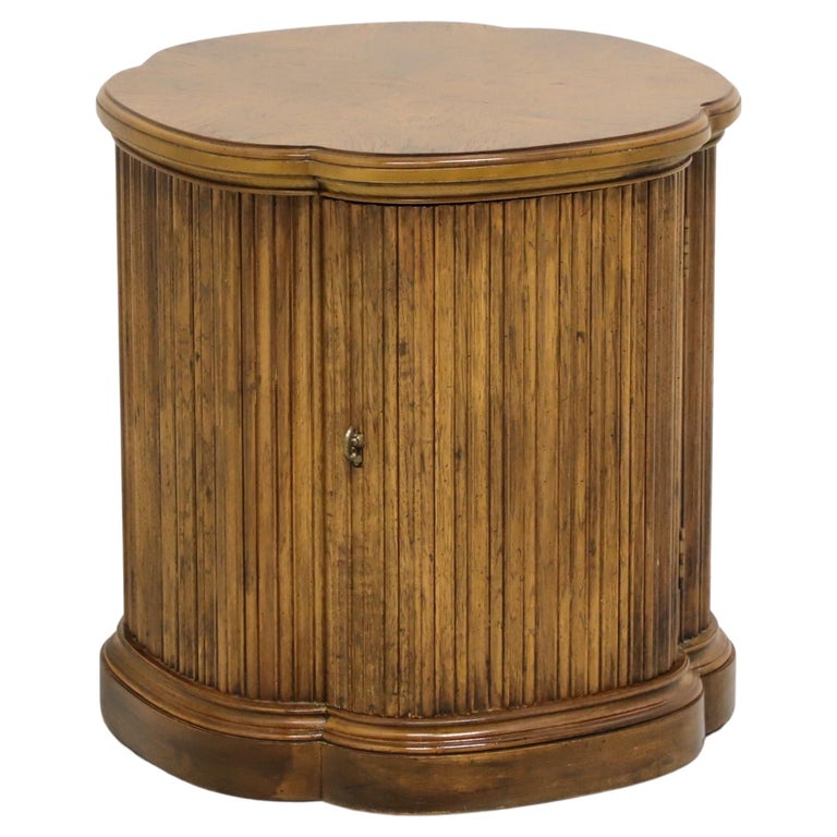 Burl Walnut Clover Shaped Cabinet Accent Table by HENREDON For Sale