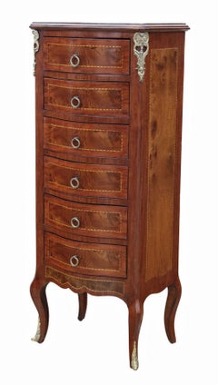 Vintage Mid-20th Century Burr Walnut Serpentine Wellington Chest of Six Drawers