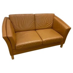 Vintage Mid 20th Century Danish Two Seater Brown Leather Vintage Sofa