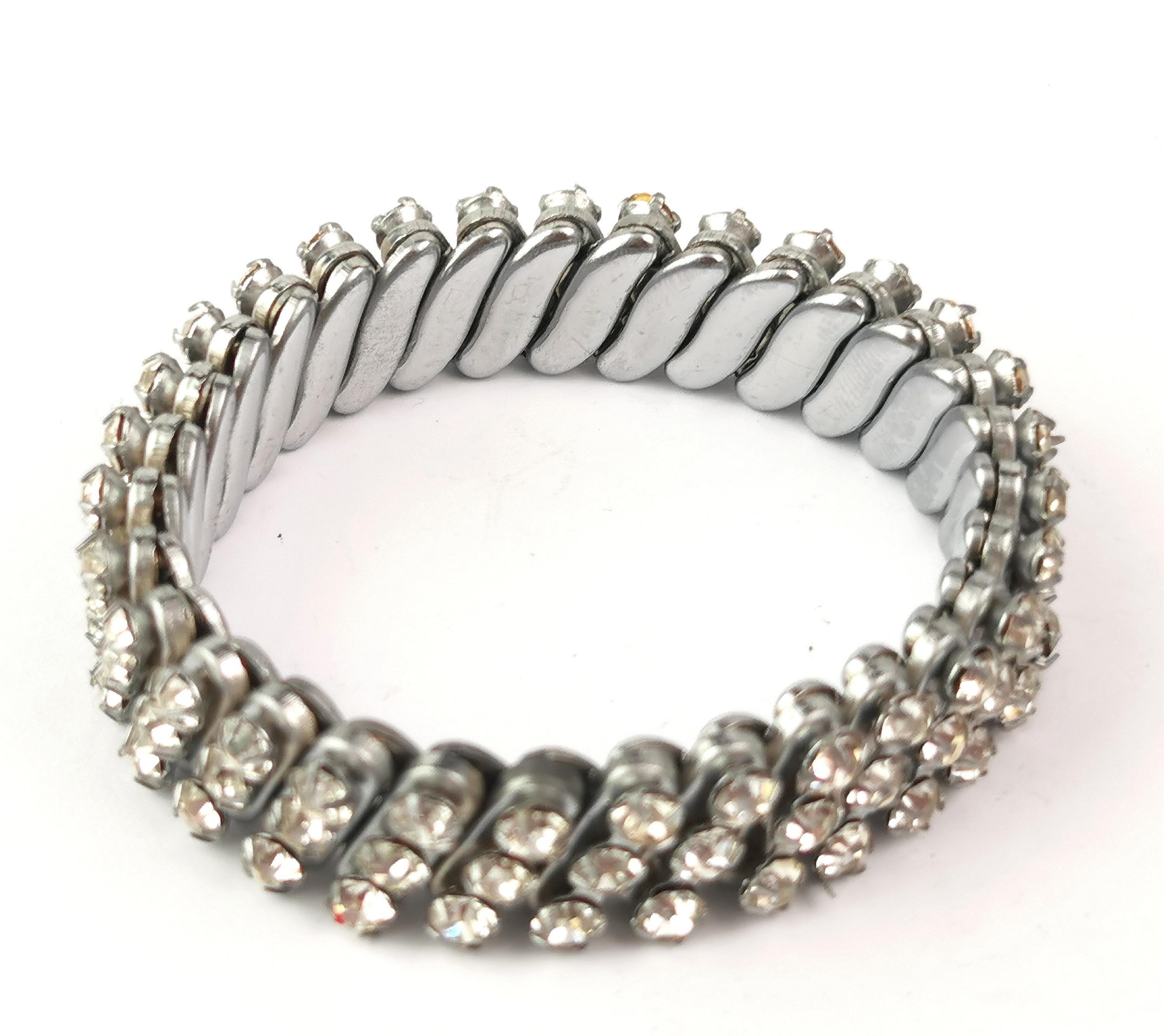 Retro Vintage Mid-20th century diamante bracelet, expandable  For Sale