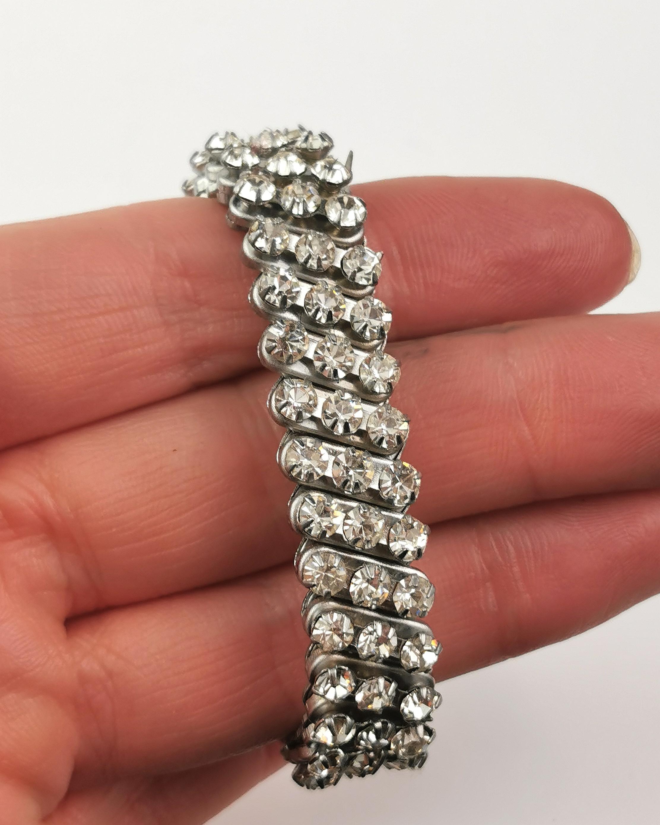 Women's Vintage Mid-20th century diamante bracelet, expandable  For Sale