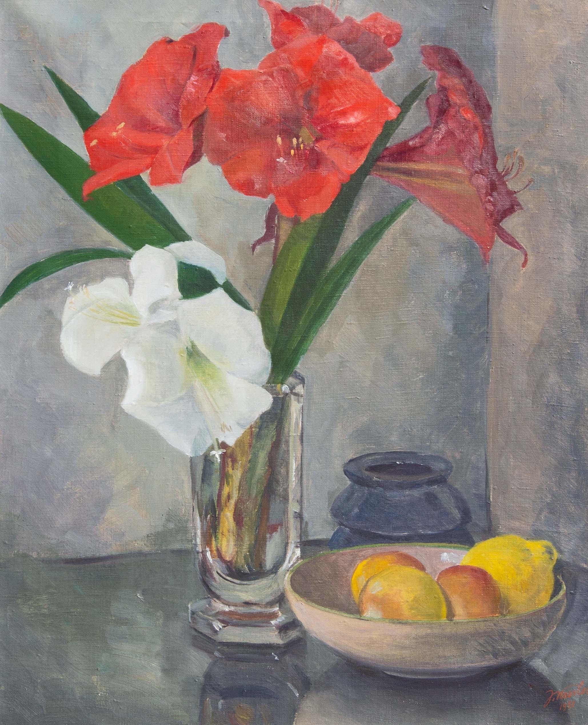 Vintage Mid 20th Century Floral Still Life Painting In Good Condition For Sale In Rochester, NY