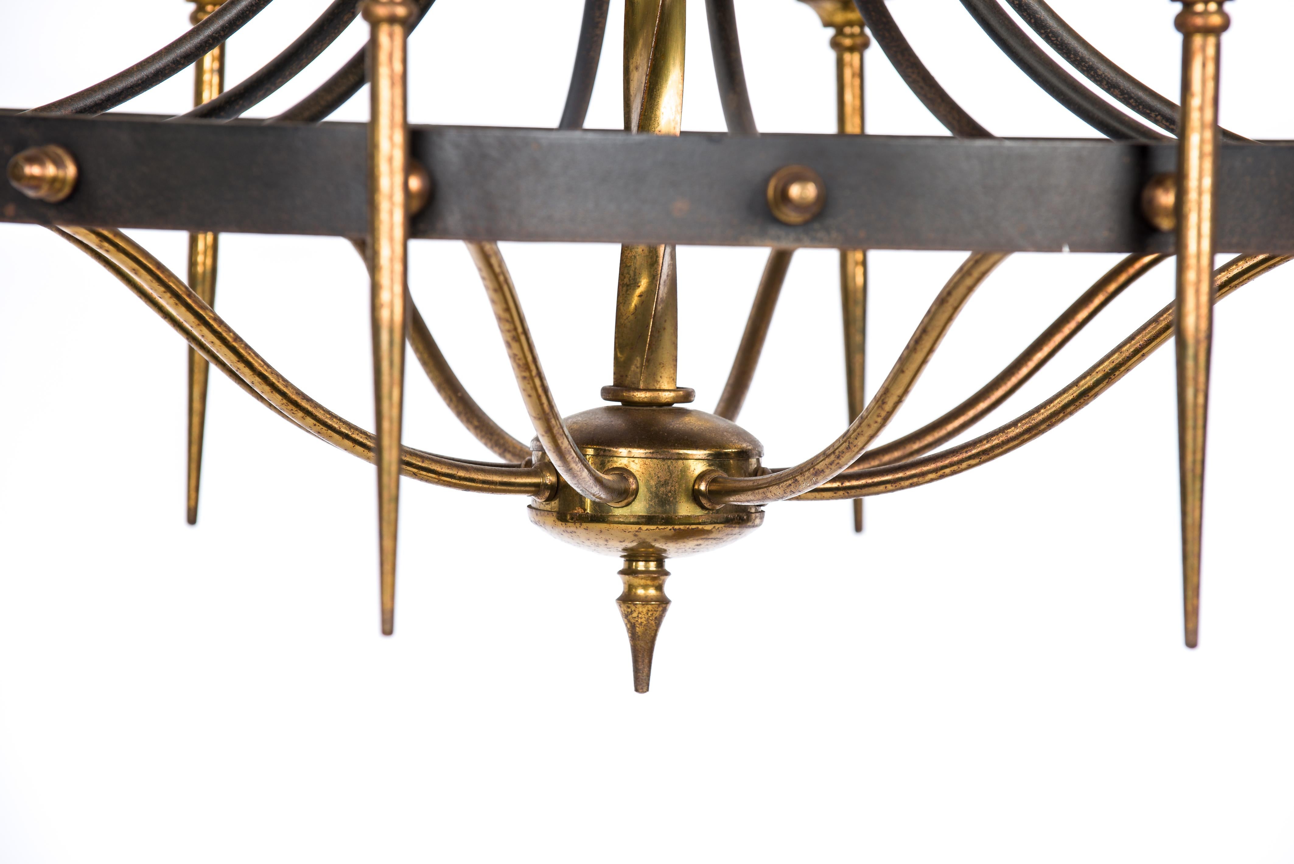 Vintage Mid-20th Century French Iron and Brass Ring Chandelier with Torches 1