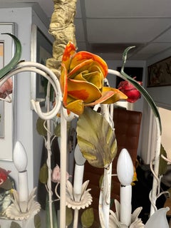 Vintage Mid-20th Century French Rose Tole Chandelier