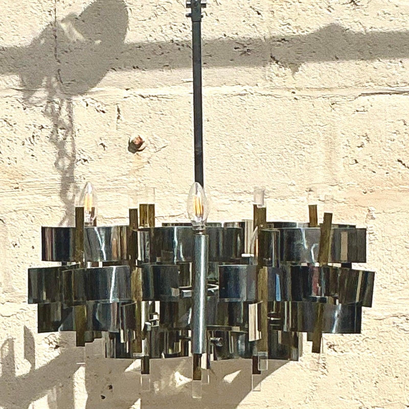 Ottone Lampadario d'epoca della metà del XX secolo di Gaetano Sciolari 