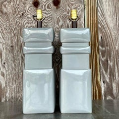 Vintage Mid 20th Century Glazed Ceramic Lamps - a Pair