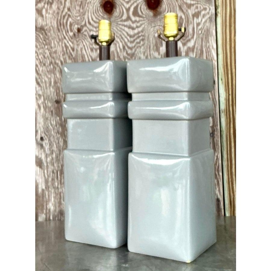 Mid-Century Modern Vintage Mid 20th Century Glazed Ceramic Lamps - a Pair For Sale