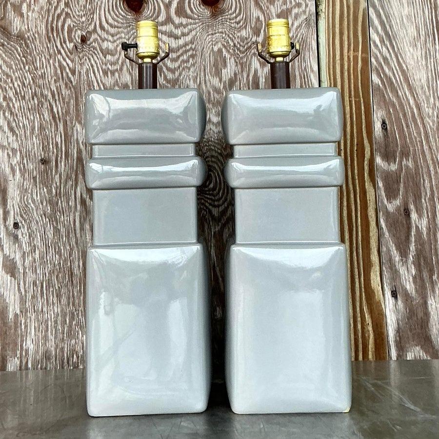 Vintage Mid 20th Century Glazed Ceramic Lamps - a Pair In Good Condition For Sale In west palm beach, FL