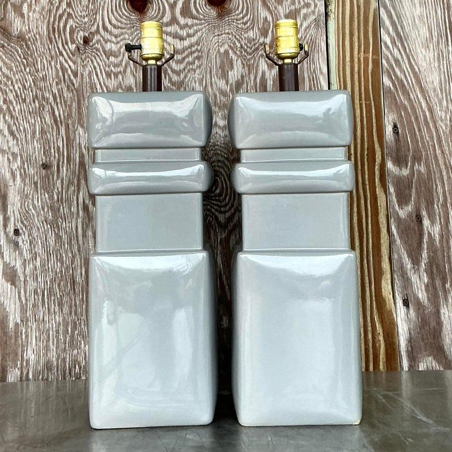 Vintage Mid 20th Century Glazed Ceramic Lamps - a Pair For Sale 1