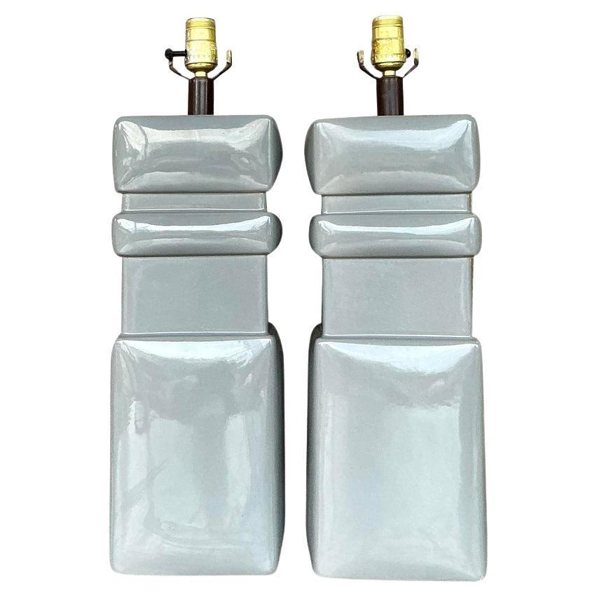 Vintage Mid 20th Century Glazed Ceramic Lamps - a Pair