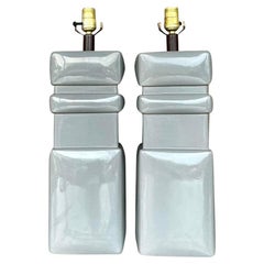 Vintage Mid 20th Century Glazed Ceramic Lamps - a Pair