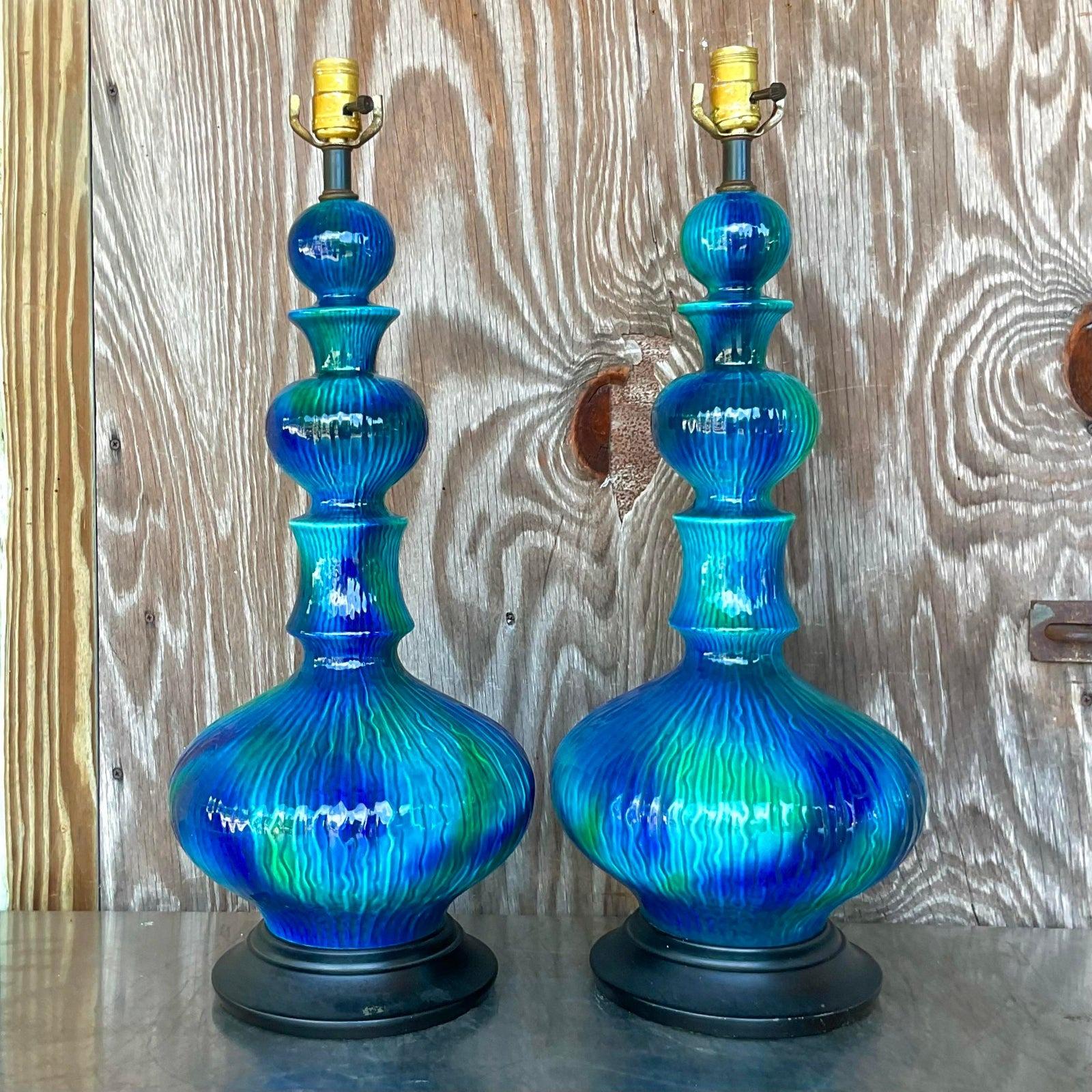 Vintage Mid 20th Century Glazed Ceramic Table Lamps - a Pair 1