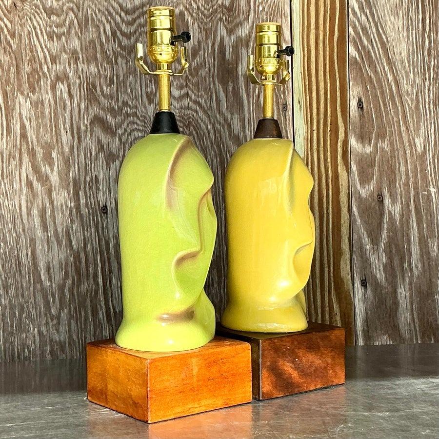 Mid-Century Modern Vintage Mid 20th Century Heifetz Glazed Ceramic Lamps - a Pair For Sale