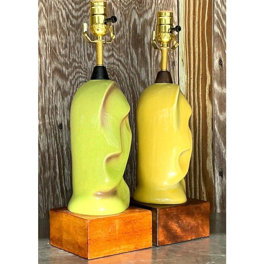 American Vintage Mid 20th Century Heifetz Glazed Ceramic Lamps - a Pair For Sale