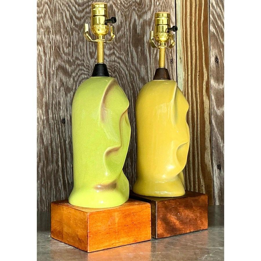 Vintage Mid 20th Century Heifetz Glazed Ceramic Lamps - a Pair For Sale 2