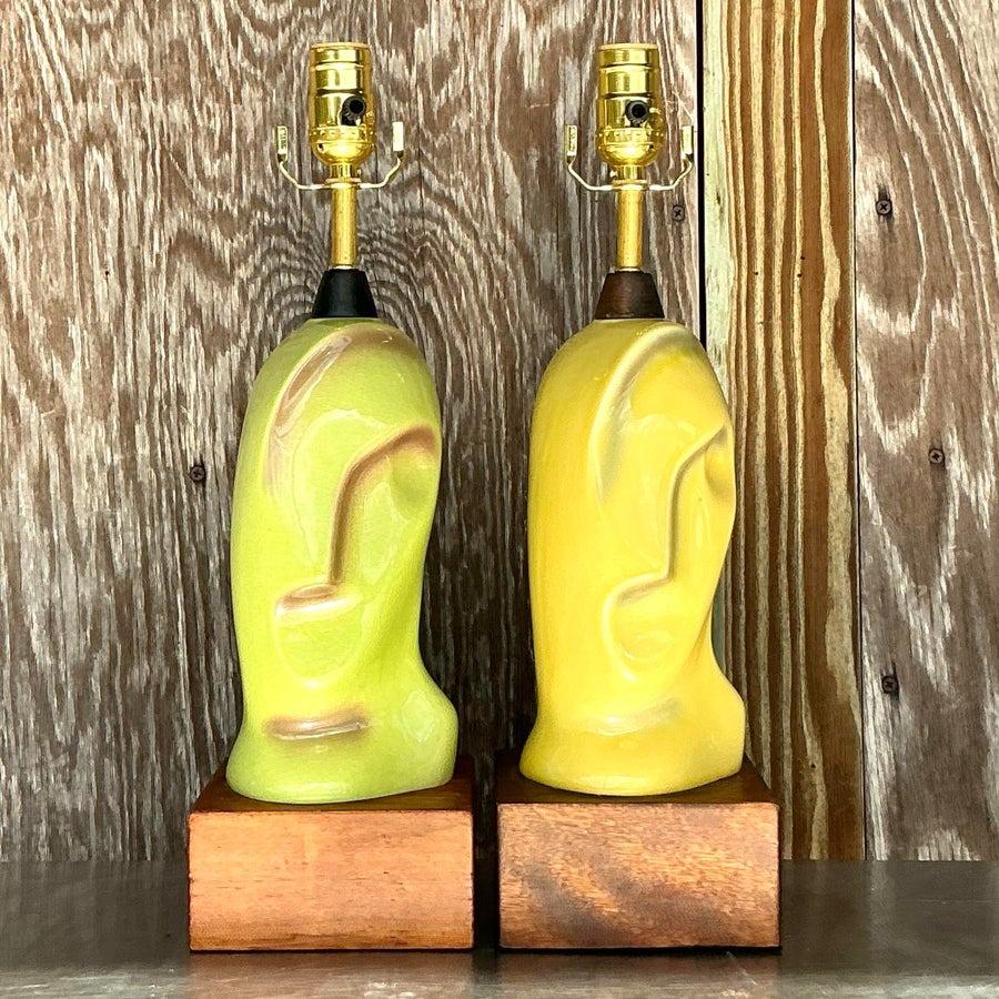 Vintage Mid 20th Century Heifetz Glazed Ceramic Lamps - a Pair For Sale 3