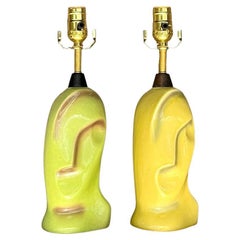 Vintage Mid 20th Century Heifetz Glazed Ceramic Lamps - a Pair