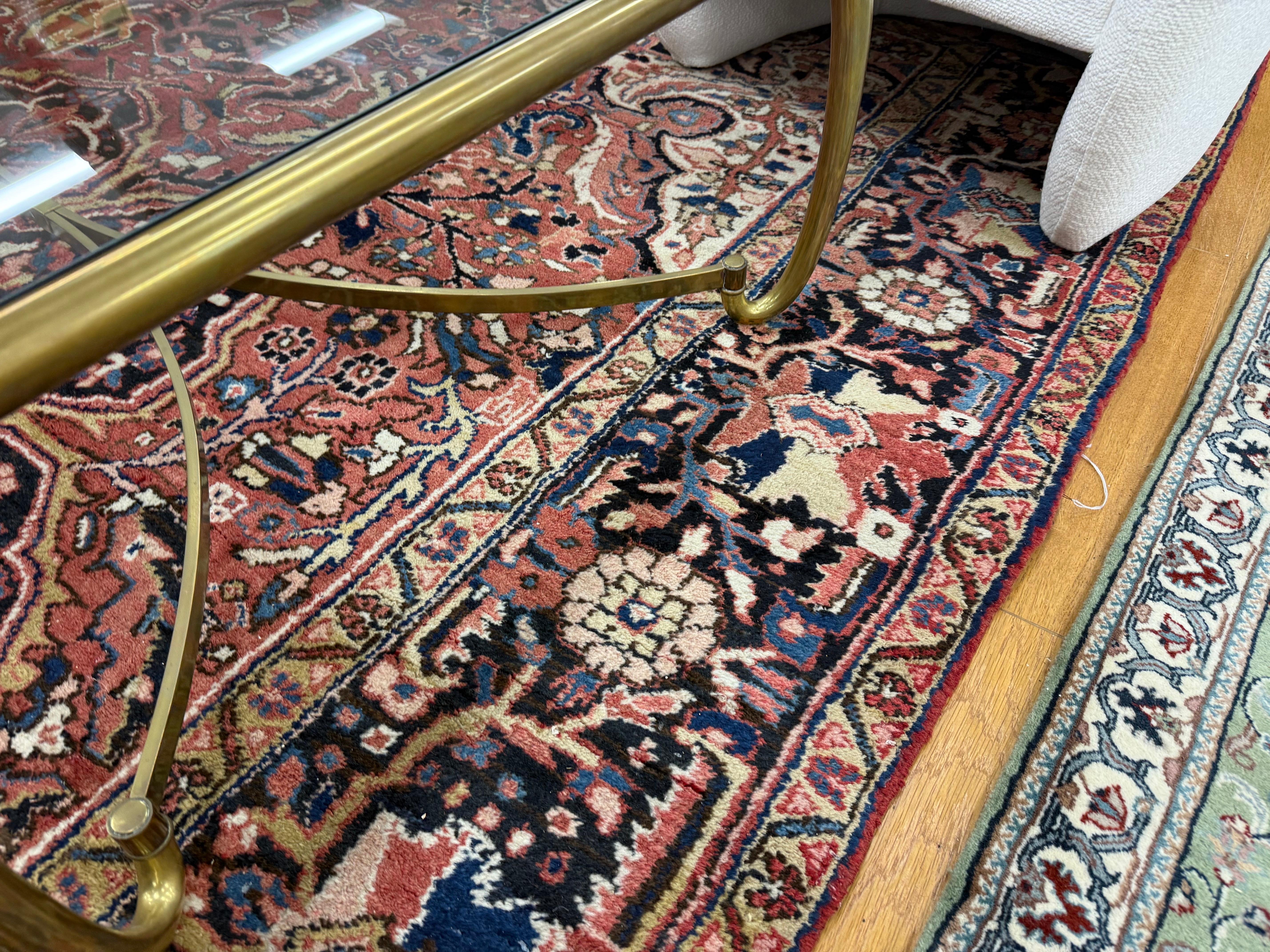 Vintage Mid 20th Century Heriz Persian Rug Carpet 11.4FT x 8.4FT with Medallions For Sale 1
