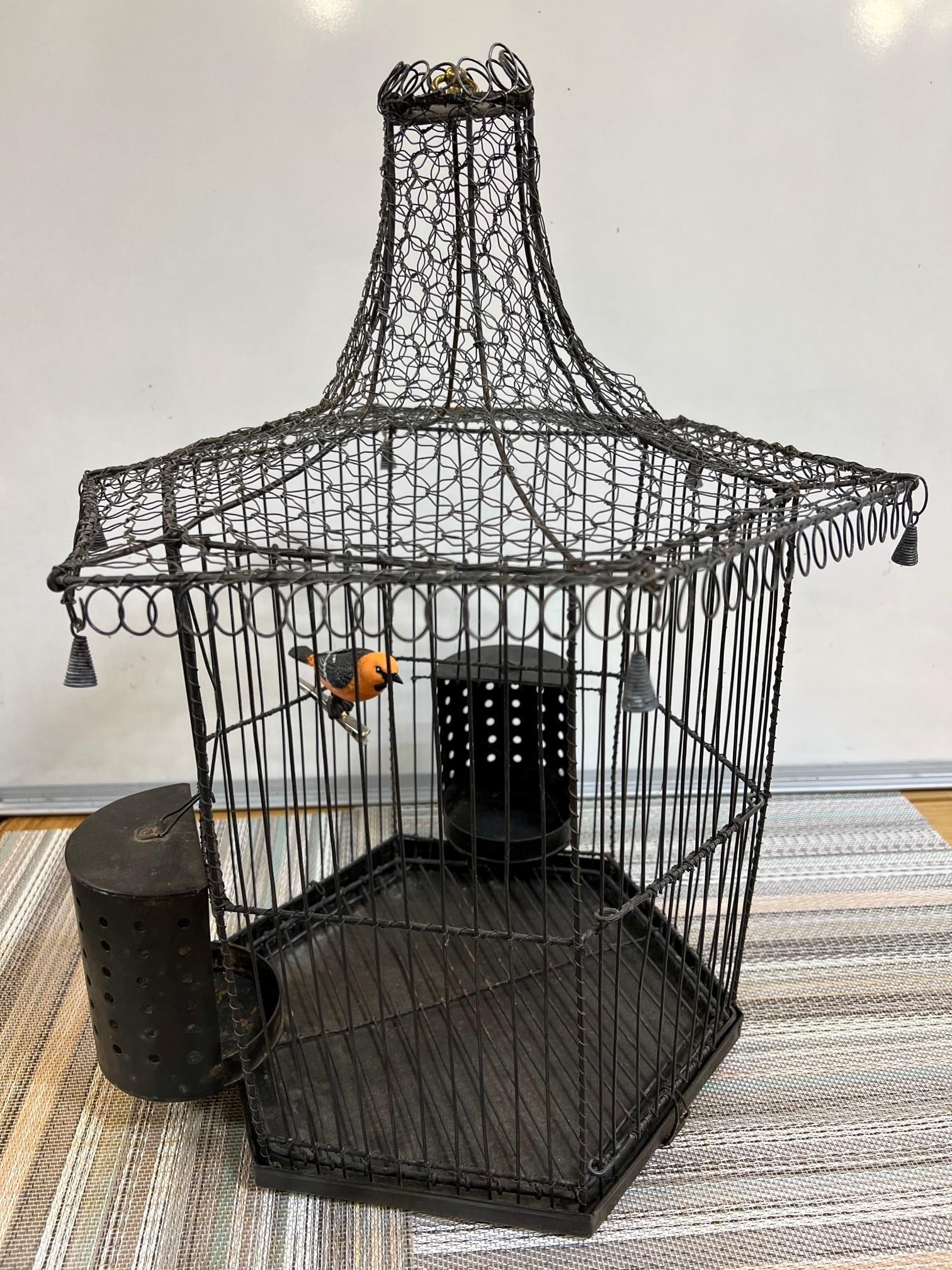 Vintage Mid 20th Century Iron and Wire Bird Cage  For Sale 12