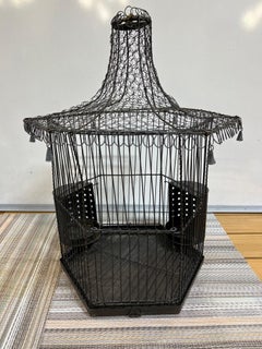 Vintage Mid 20th Century Iron and Wire Bird Cage