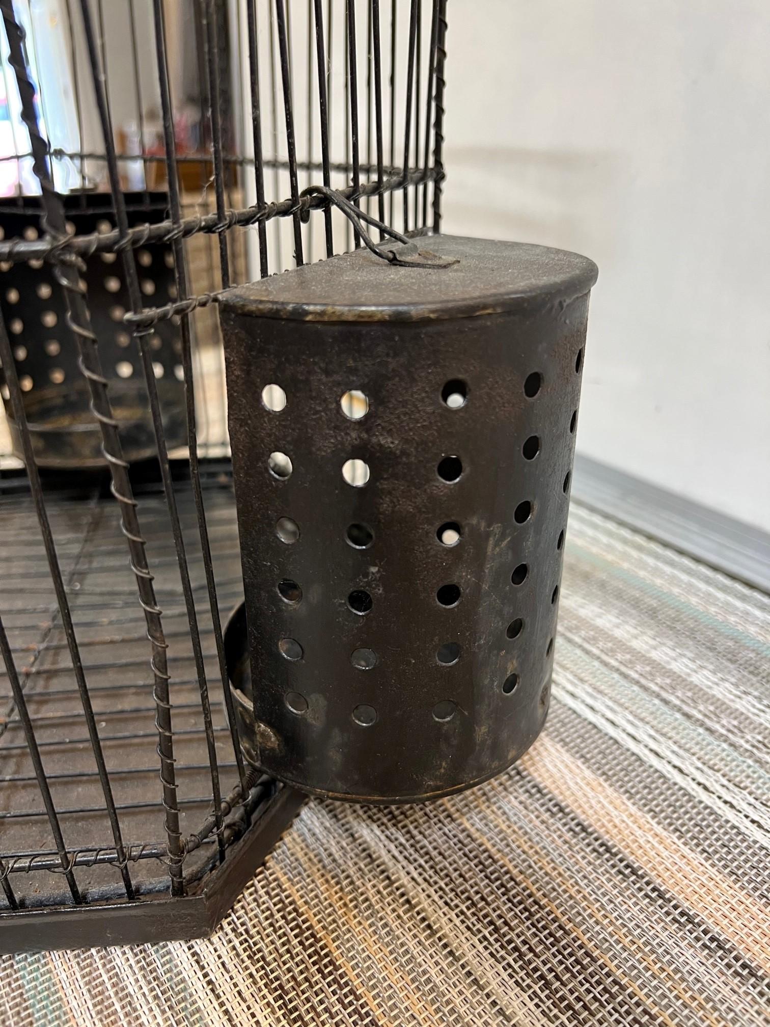 Vintage Mid 20th Century Iron and Wire Bird Cage  For Sale 3
