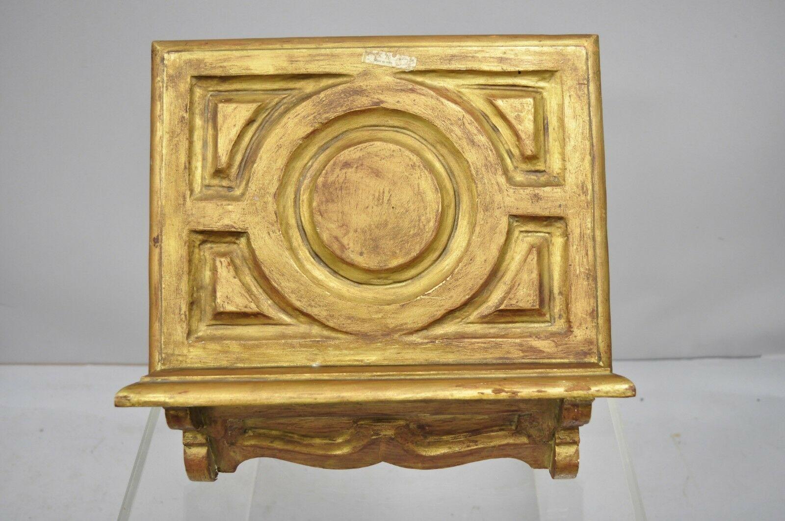 Vintage mid-20th century Italian Baroque style book stand Lectern, Made in Spain for B. Altman. Item features gold distressed finish, solid wood construction, original label, great style and form, circa mid-20th century. Measurements: 10.5