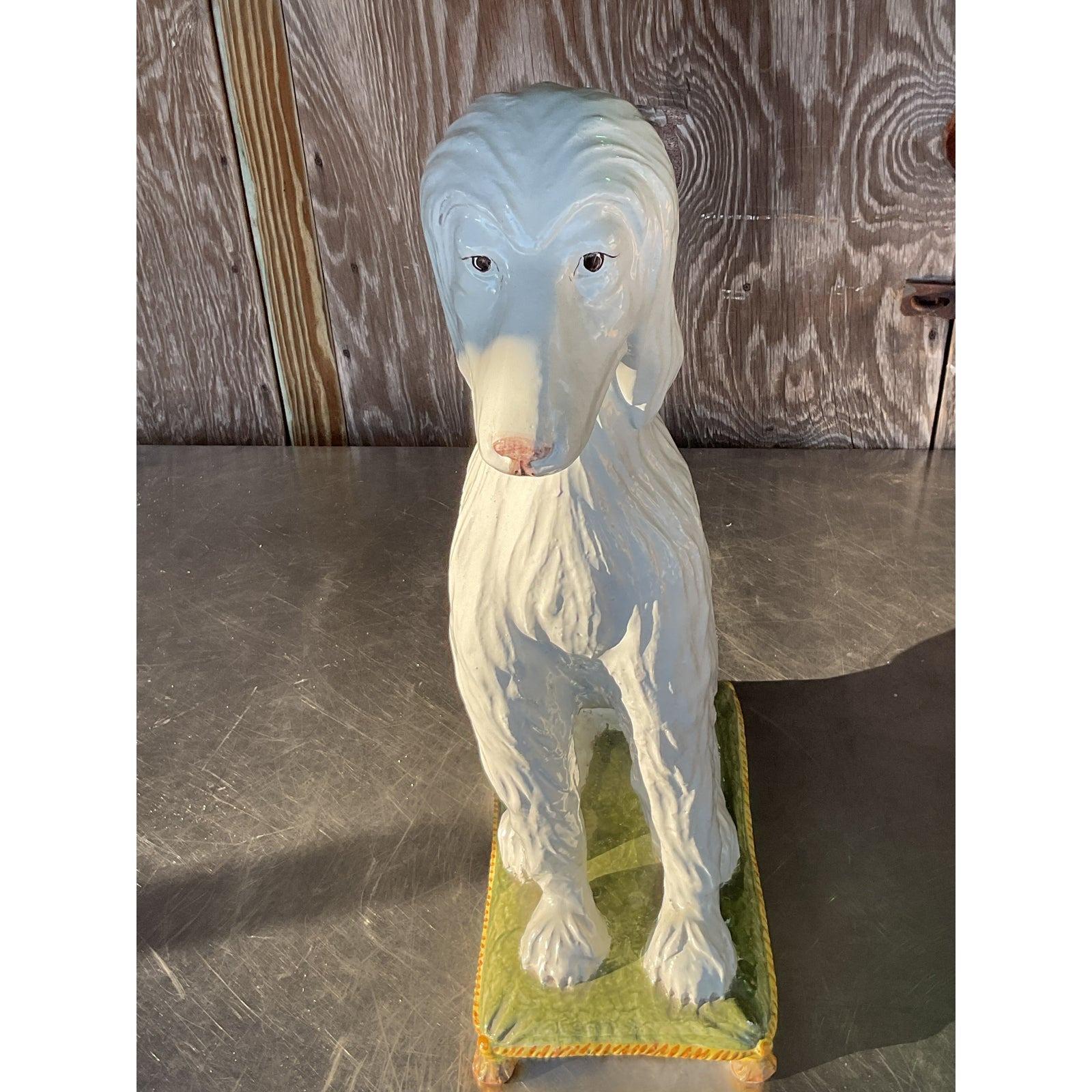 Vintage Mid 20th Century Italian Glazed Ceramic Afghan Dog For Sale 2