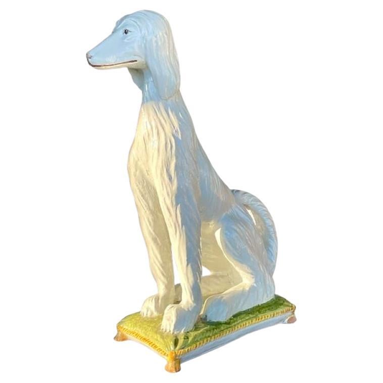 Vintage Mid 20th Century Italian Glazed Ceramic Afghan Dog